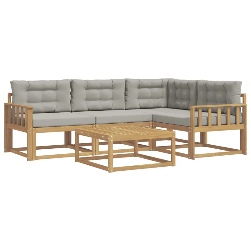 Lauko sofos komplektas 5 pcs Balta ir šviesiai pilka