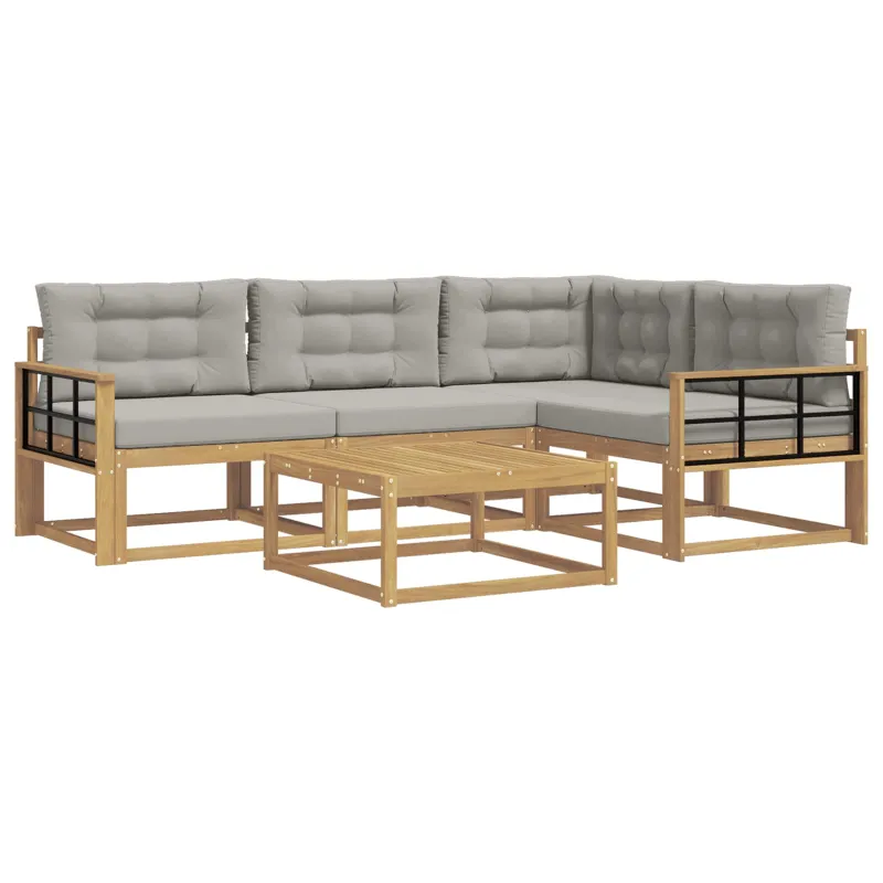 Lauko sofos komplektas 5 pcs Balta ir šviesiai pilka
