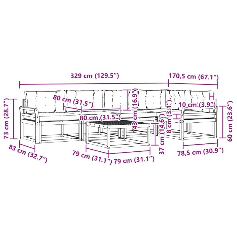 Lauko sofos komplektas 6 pcs Balta ir kreminė 79 x 79 x 37 cm