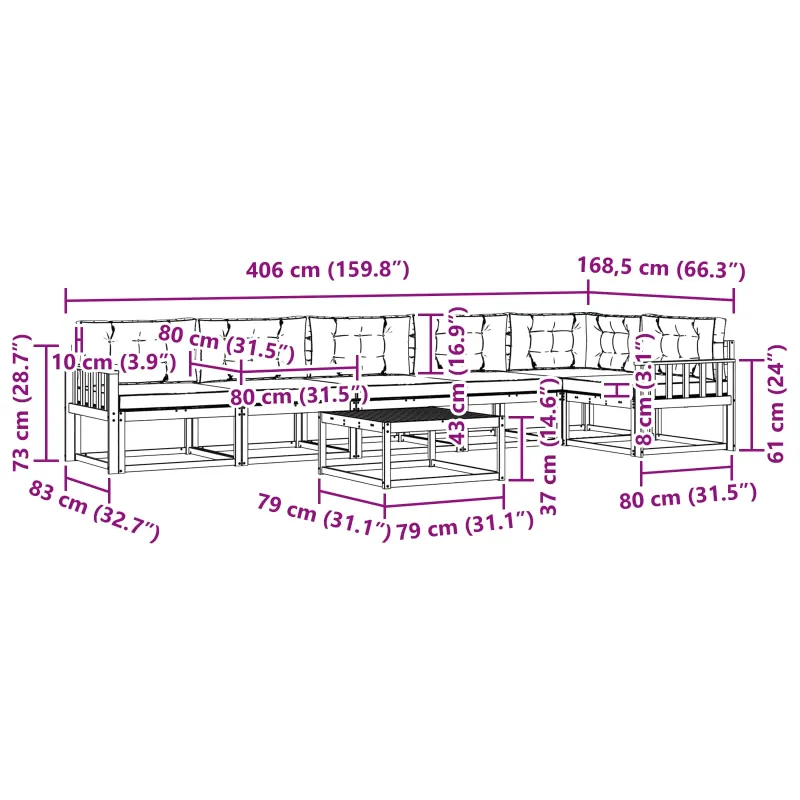 Lauko sofos komplektas 7 pcs Balta ir kreminė 79 x 79 x 37 cm