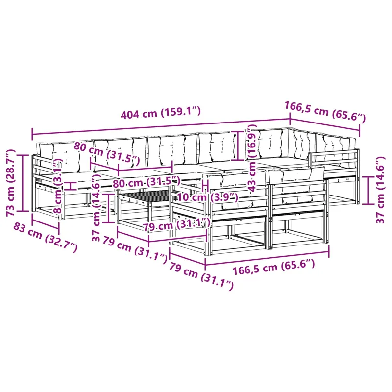 Lauko sofos komplektas 9 pcs Balta ir antracito 79 x 79 x 37 cm