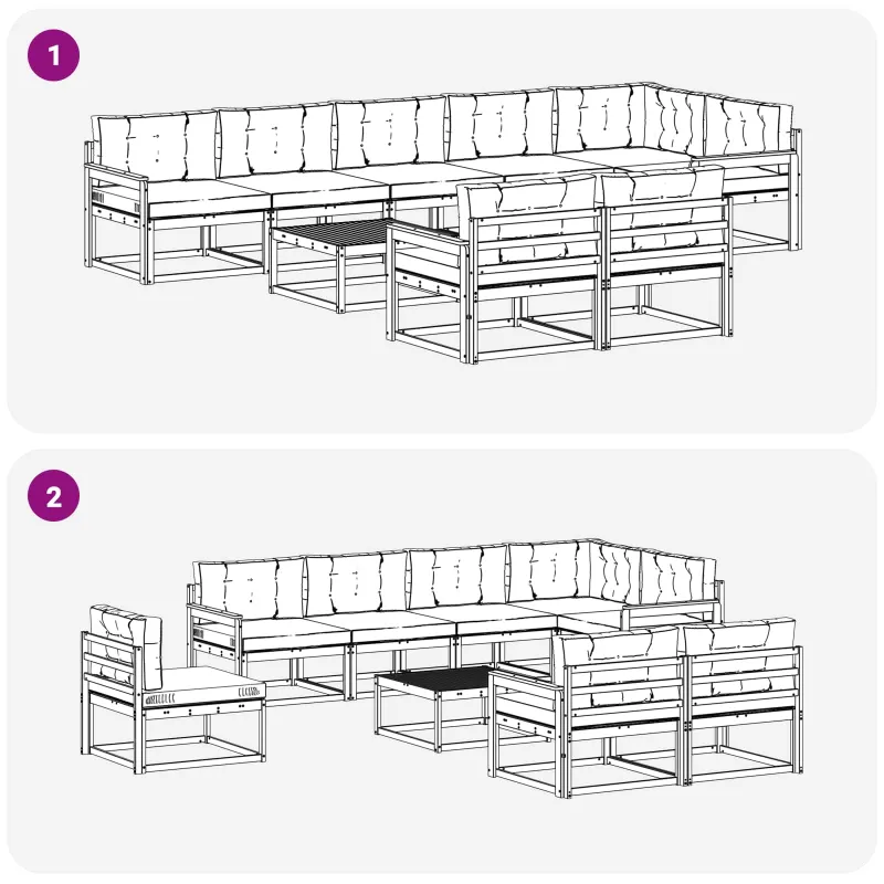 Lauko sofos komplektas 9 pcs Balta ir antracito 79 x 79 x 37 cm