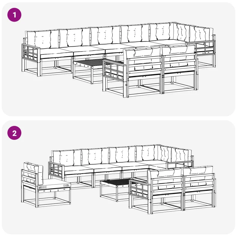 Lauko sofos komplektas 9 pcs Balta ir antracito 79 x 79 x 37 cm
