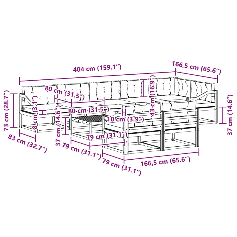Lauko sofos komplektas 9 pcs Balta ir antracito 79 x 79 x 37 cm