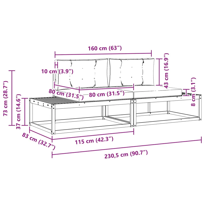 Lauko sofos komplektas Balta 230,5 x 83 x 73 cm Poliesteris