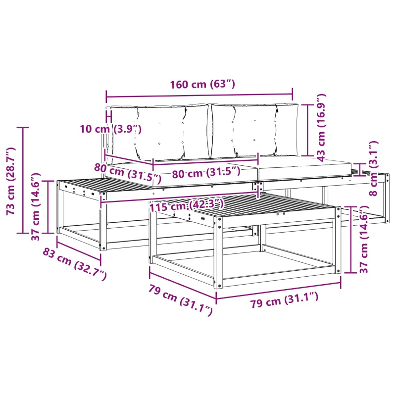 Lauko sofos komplektas Balta 79 x 79 x 37 cm Poliesteris