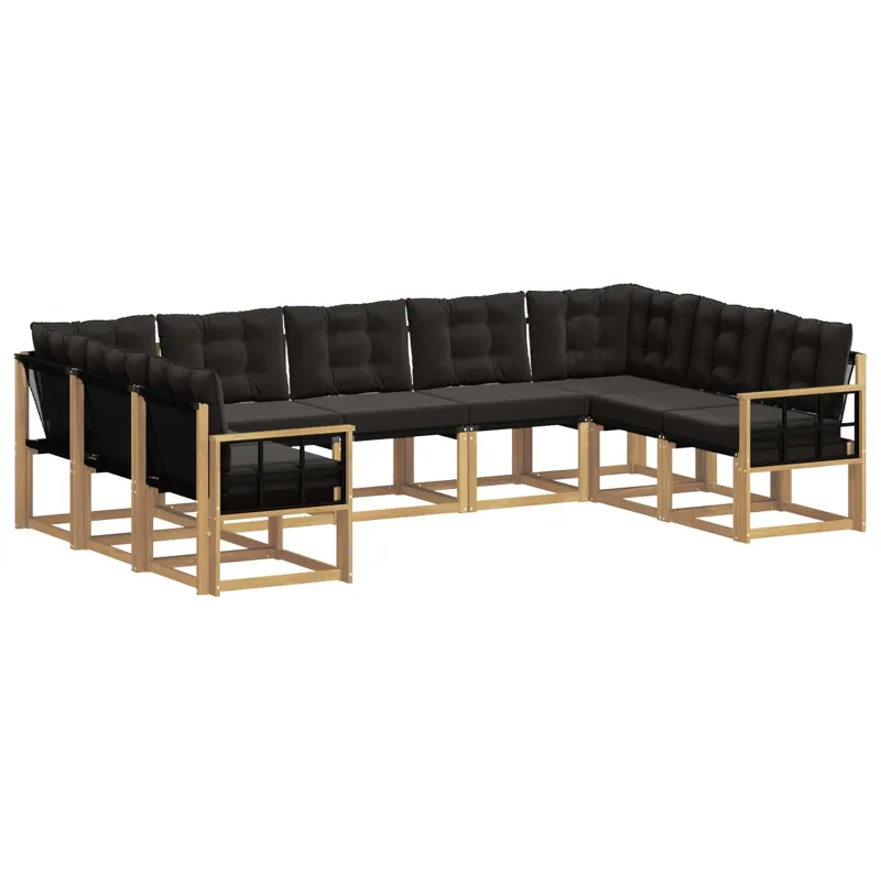 Lauko sofos komplektas su pagalve 9 pcs Balta ir juoda