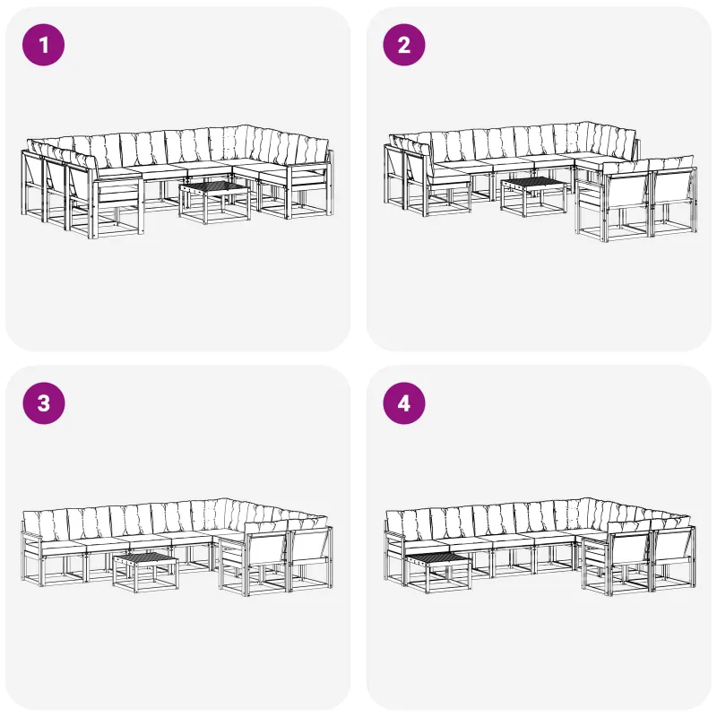 Lauko sofos komplektas 10 pcs Balta ir šviesiai pilka