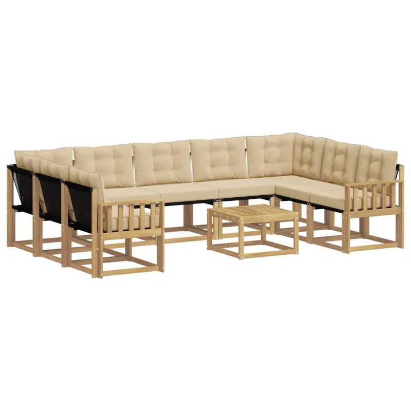 Lauko sofos komplektas su pagalve 10 pcs Balta ir kreminė