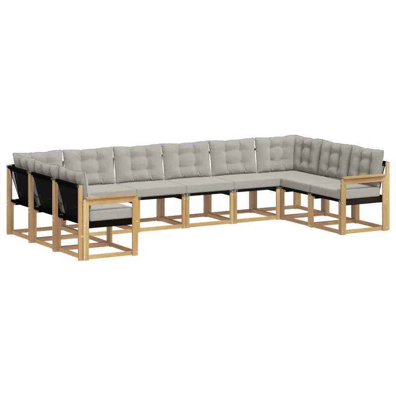 Lauko sofos komplektas 10 pcs Balta ir šviesiai pilka