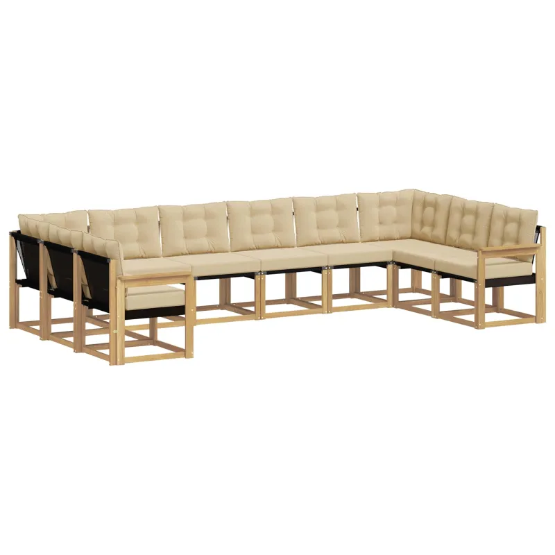 Lauko sofos komplektas su pagalve 10 pcs Balta ir kreminė