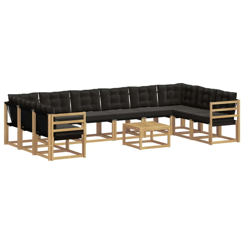 Lauko sofos komplektas su pagalve 11 pcs Balta ir juoda