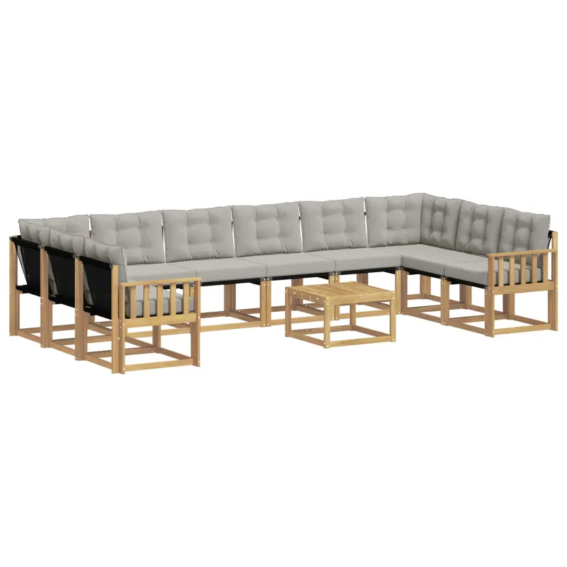 Lauko sofos komplektas 11 pcs Balta ir šviesiai pilka