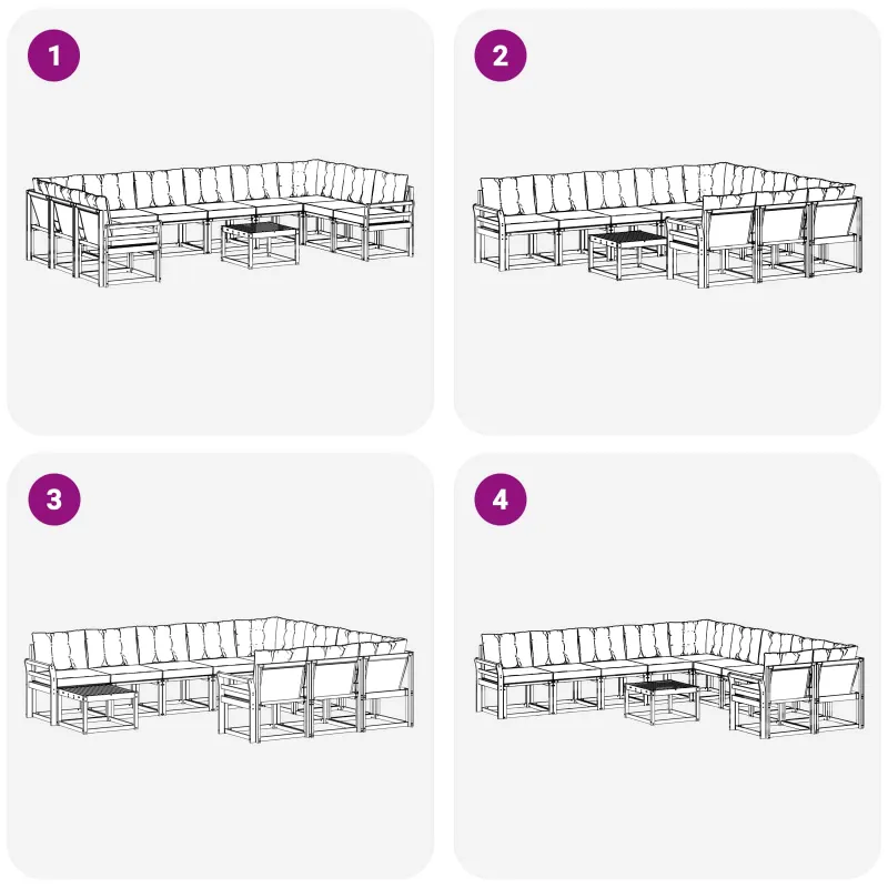 Lauko sofos komplektas 11 pcs Balta ir šviesiai pilka