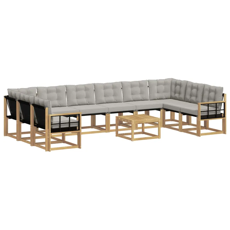 Lauko sofos komplektas 11 pcs Balta ir šviesiai pilka
