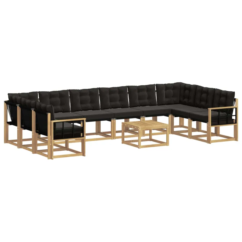 Lauko sofos komplektas su pagalve 11 pcs Balta ir juoda