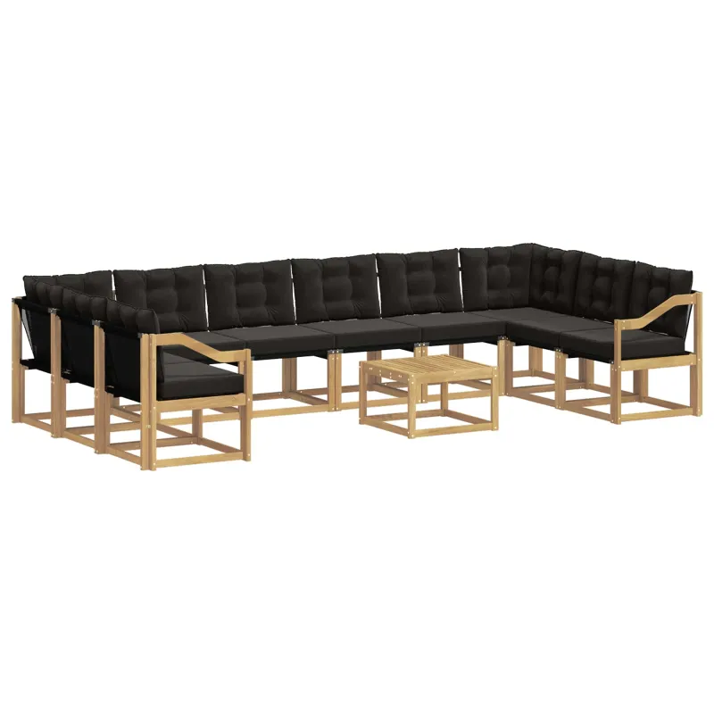 Lauko sofos komplektas su pagalve 11 pcs Balta ir juoda