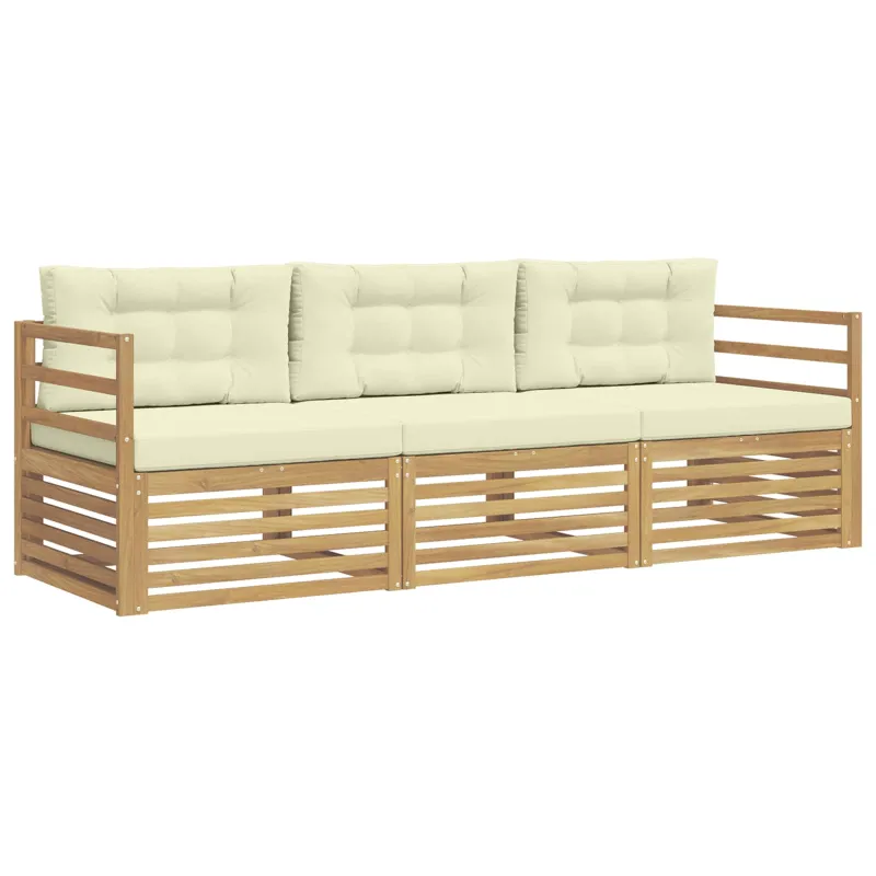 Lauko sofos komplektas 3 pcs Balta ir kreminė Poliesteris