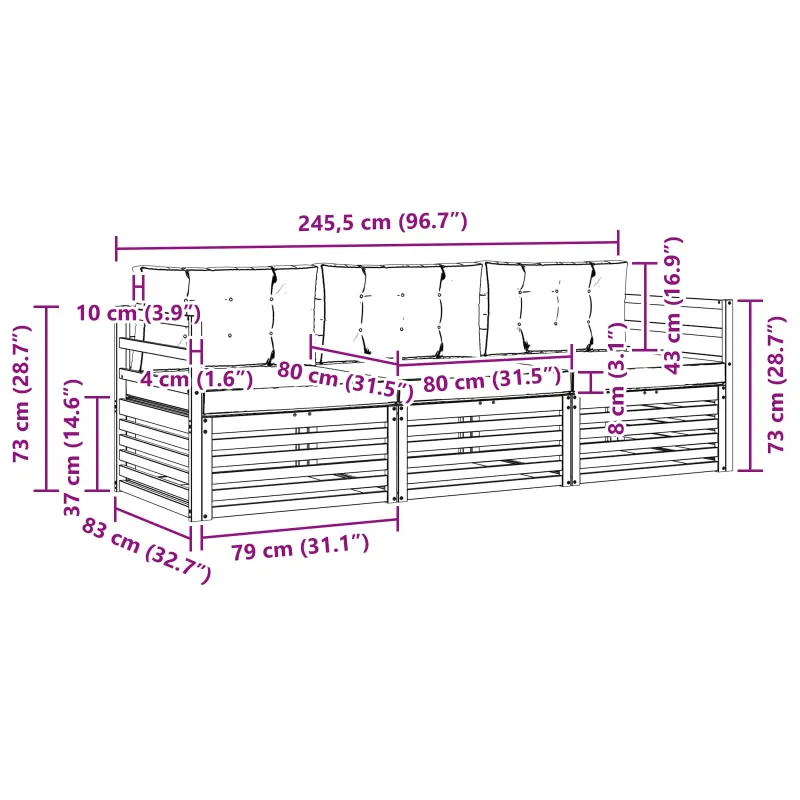 Lauko sofos komplektas 3 pcs Balta ir antracito Poliesteris