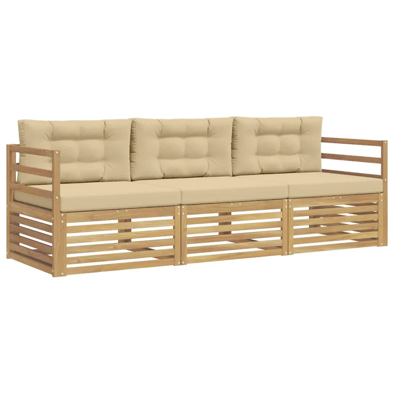 Lauko sofos komplektas 3 pcs Balta ir kreminė Poliesteris