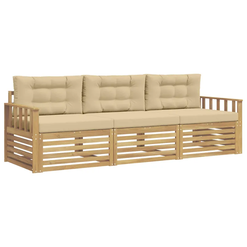Lauko sofos komplektas 3 pcs Balta ir kreminė Poliesteris