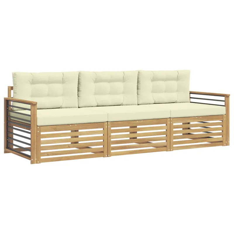 Lauko sofos komplektas 3 pcs Balta ir kreminė Poliesteris