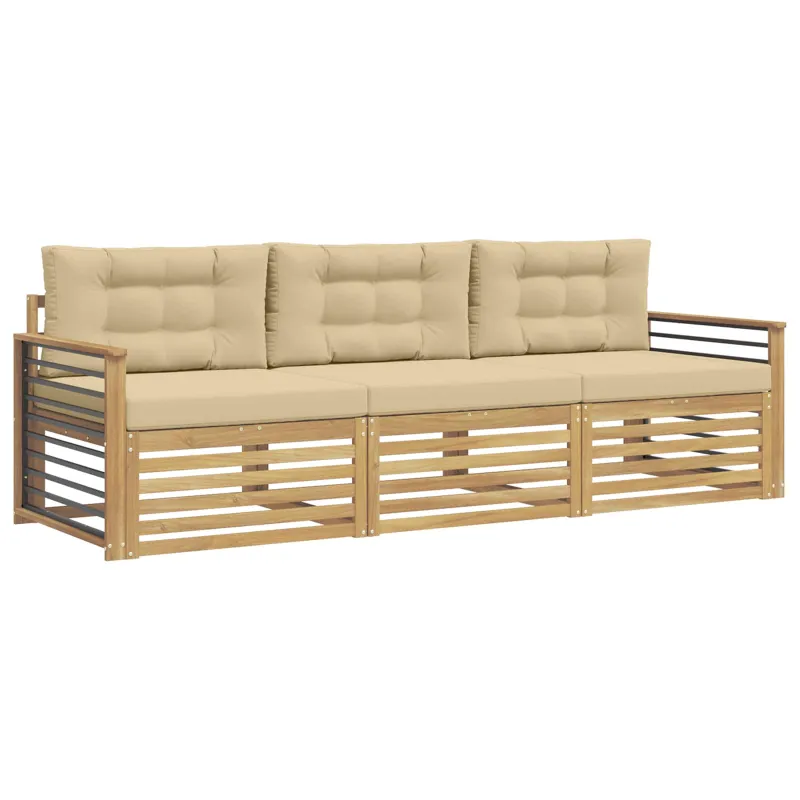 Lauko sofos komplektas 3 pcs Balta ir kreminė Poliesteris
