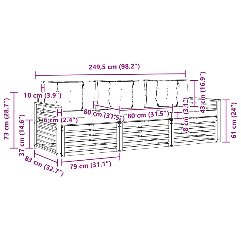 Lauko sofos komplektas 3 pcs Balta ir kreminė Poliesteris