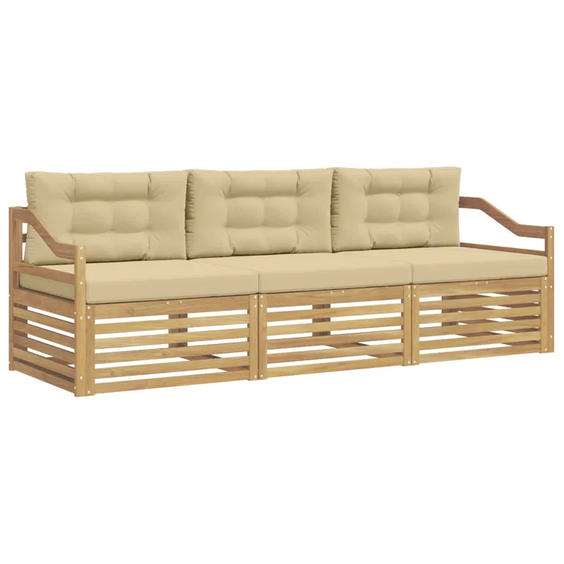 Lauko sofos komplektas 3 pcs Balta ir kreminė Poliesteris