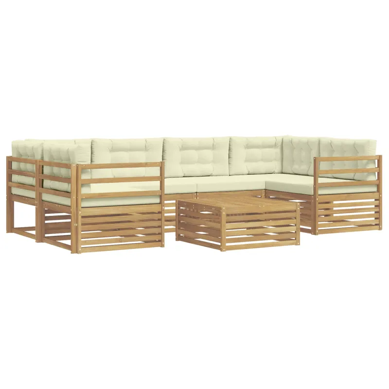 Lauko sofos komplektas 7 pcs Balta ir kreminė Poliesteris