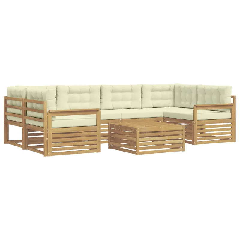 Lauko sofos komplektas 7 pcs Balta ir kreminė Poliesteris