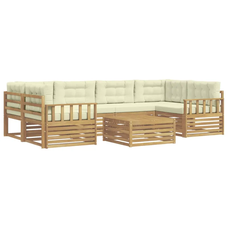 Lauko sofos komplektas 7 pcs Balta ir kreminė Poliesteris