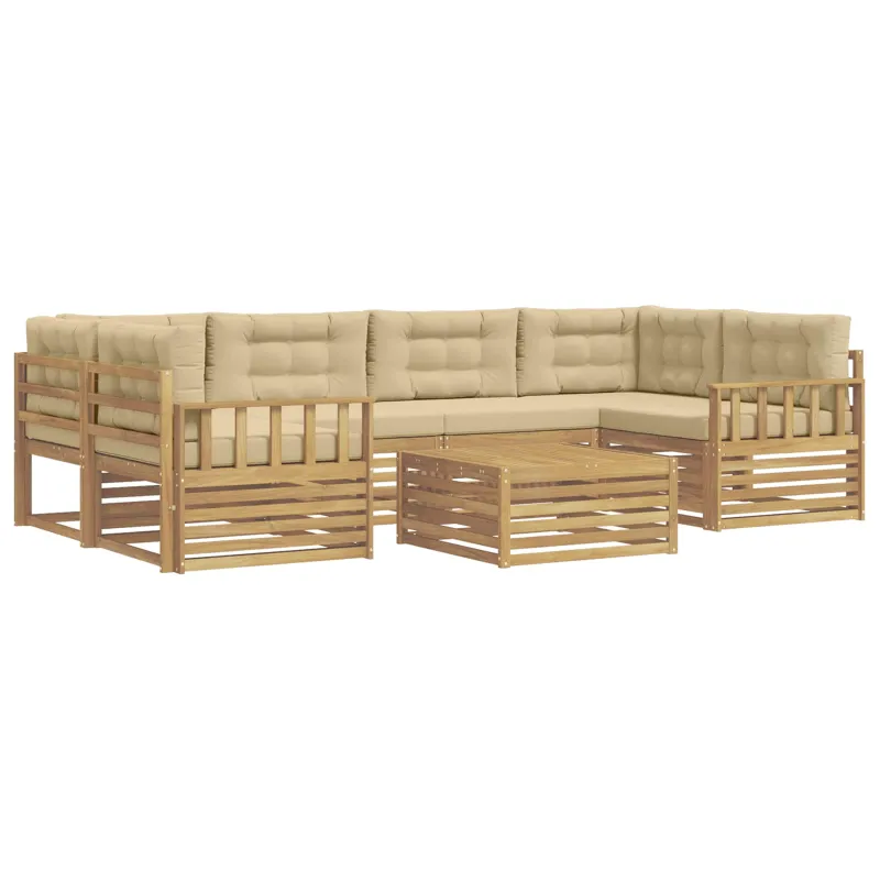Lauko sofos komplektas 7 pcs Balta ir kreminė Poliesteris