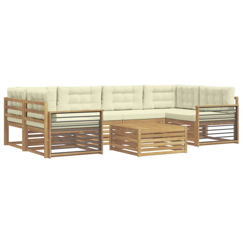 Lauko sofos komplektas 7 pcs Balta ir kreminė Poliesteris