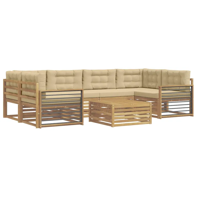Lauko sofos komplektas 7 pcs Balta ir kreminė Poliesteris