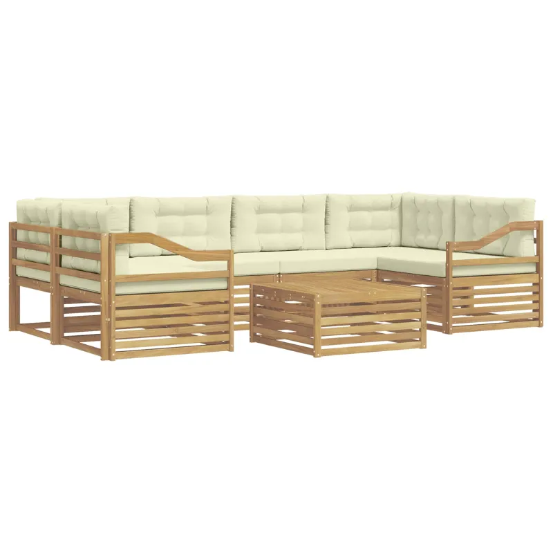 Lauko sofos komplektas 7 pcs Balta ir kreminė Poliesteris