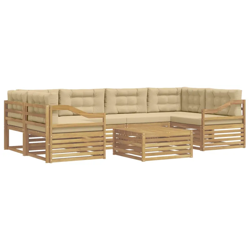 Lauko sofos komplektas 7 pcs Balta ir kreminė Poliesteris