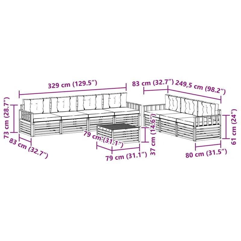 Lauko sofos komplektas 8 pcs Balta ir kreminė 79 x 79 x 37 cm