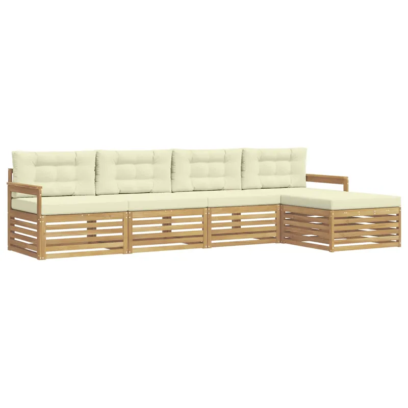 Lauko sofos komplektas 5 pcs Balta ir kreminė Poliesteris