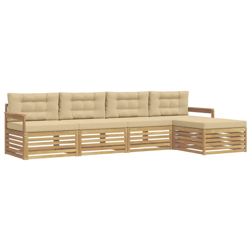 Lauko sofos komplektas 5 pcs Balta ir kreminė Poliesteris
