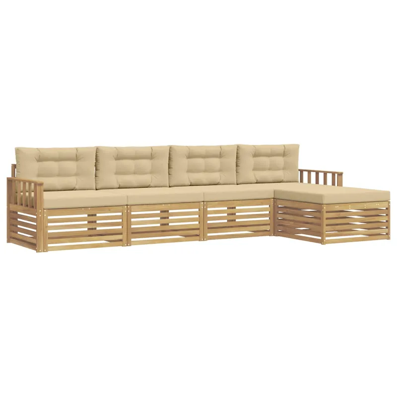 Lauko sofos komplektas 5 pcs Balta ir kreminė Poliesteris
