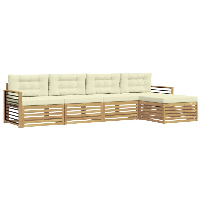 Lauko sofos komplektas 5 pcs Balta ir kreminė Poliesteris