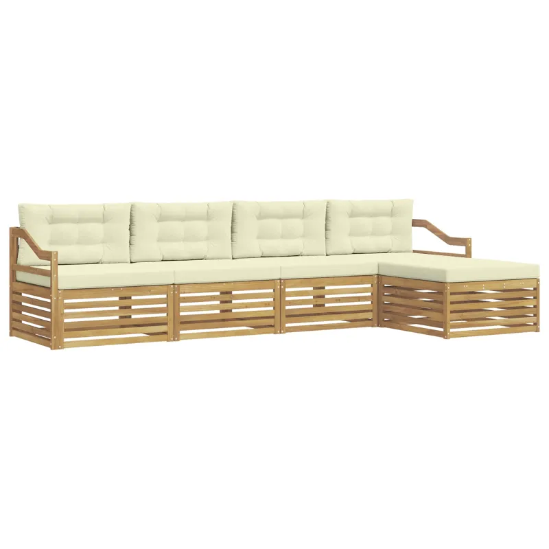 Lauko sofos komplektas 5 pcs Balta ir kreminė Poliesteris