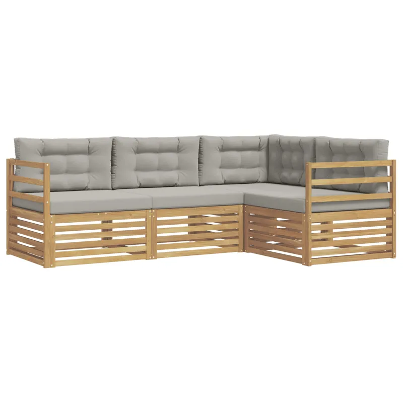 Lauko sofos komplektas 4 pcs Balta ir šviesiai pilka