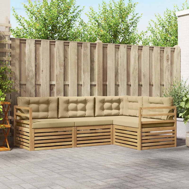 Lauko sofos komplektas 4 pcs Balta ir kreminė