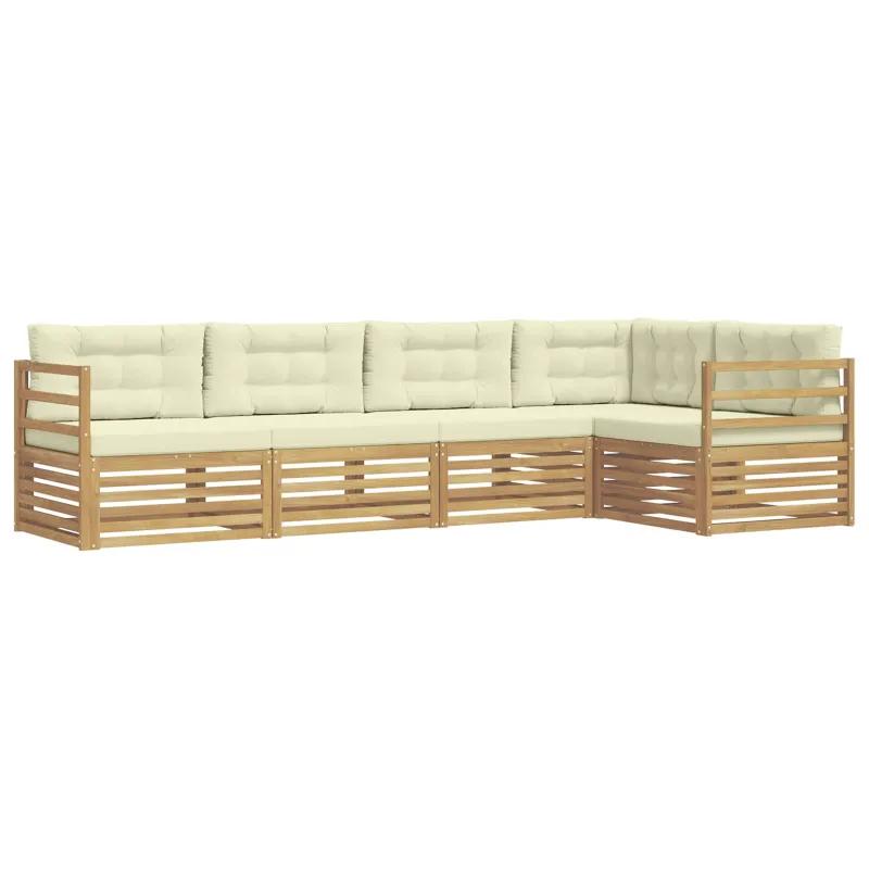 Lauko sofos komplektas 5 pcs Balta ir kreminė Poliesteris