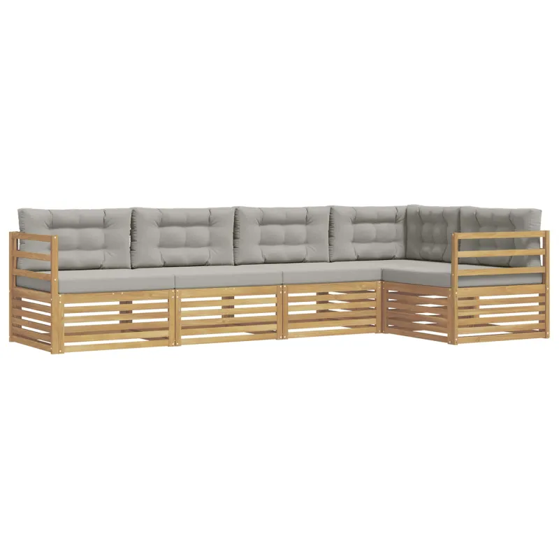 Lauko sofos komplektas su pagalve 5 pcs Balta ir šviesiai pilka