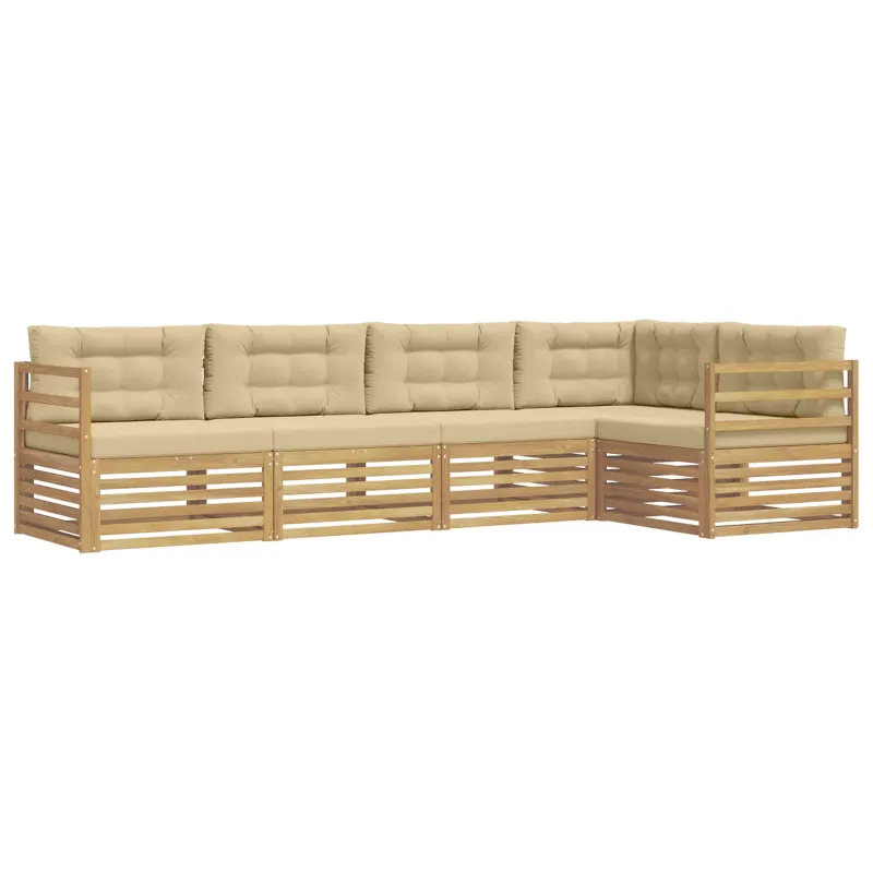 Lauko sofos komplektas 5 pcs Balta ir kreminė Poliesteris
