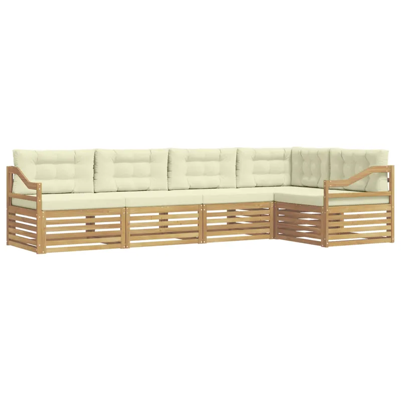 Lauko sofos komplektas 5 pcs Balta ir kreminė Poliesteris