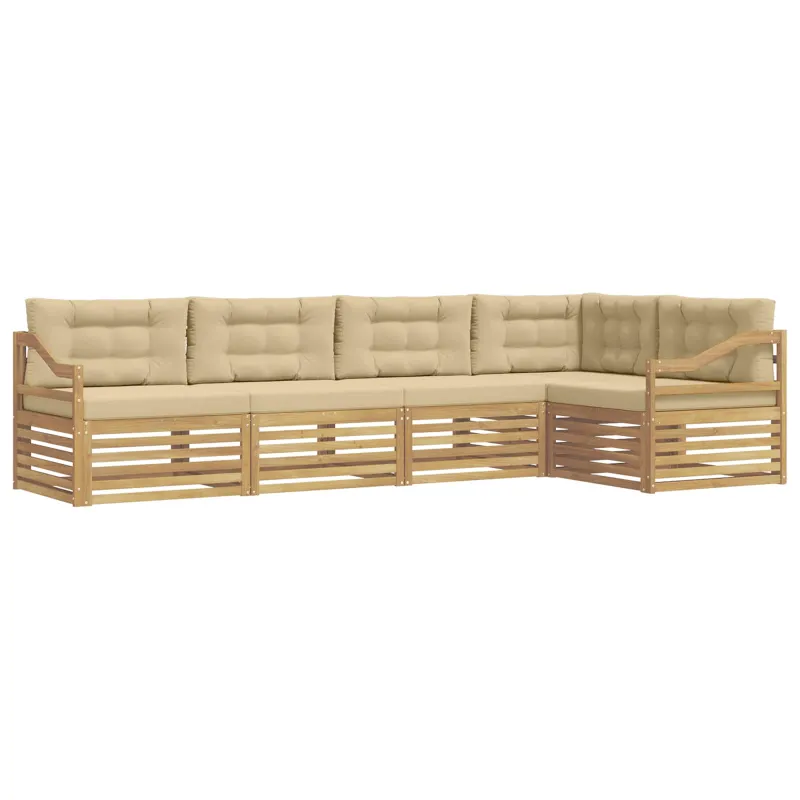 Lauko sofos komplektas 5 pcs Balta ir kreminė Poliesteris